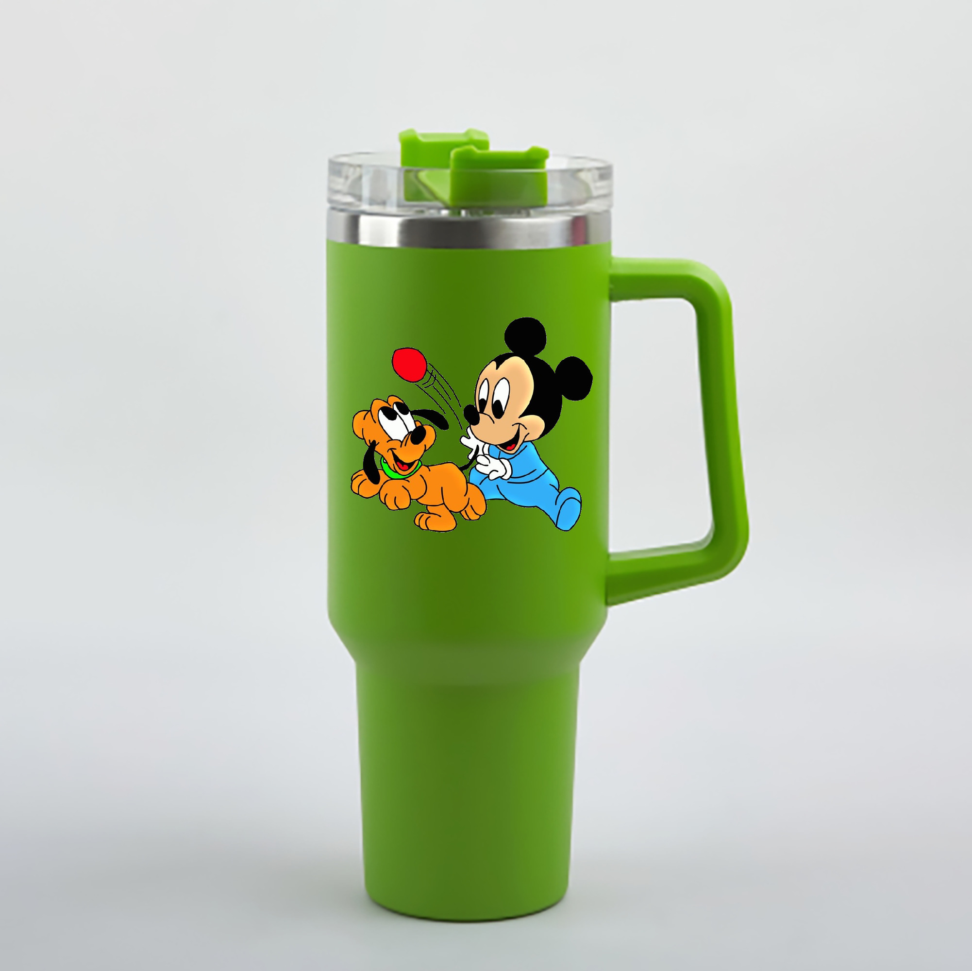 （画像用） ミッキーマウス Mickey Mouse 1200mL車用タンブラー - クリスタルステッカー（プラスチックストロー付き）